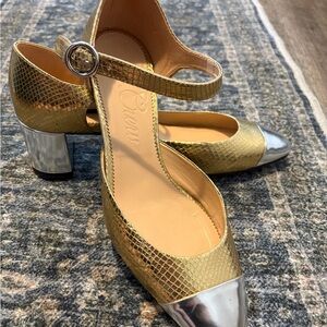 J. Crew Millie Italian leather gold and silver shoe